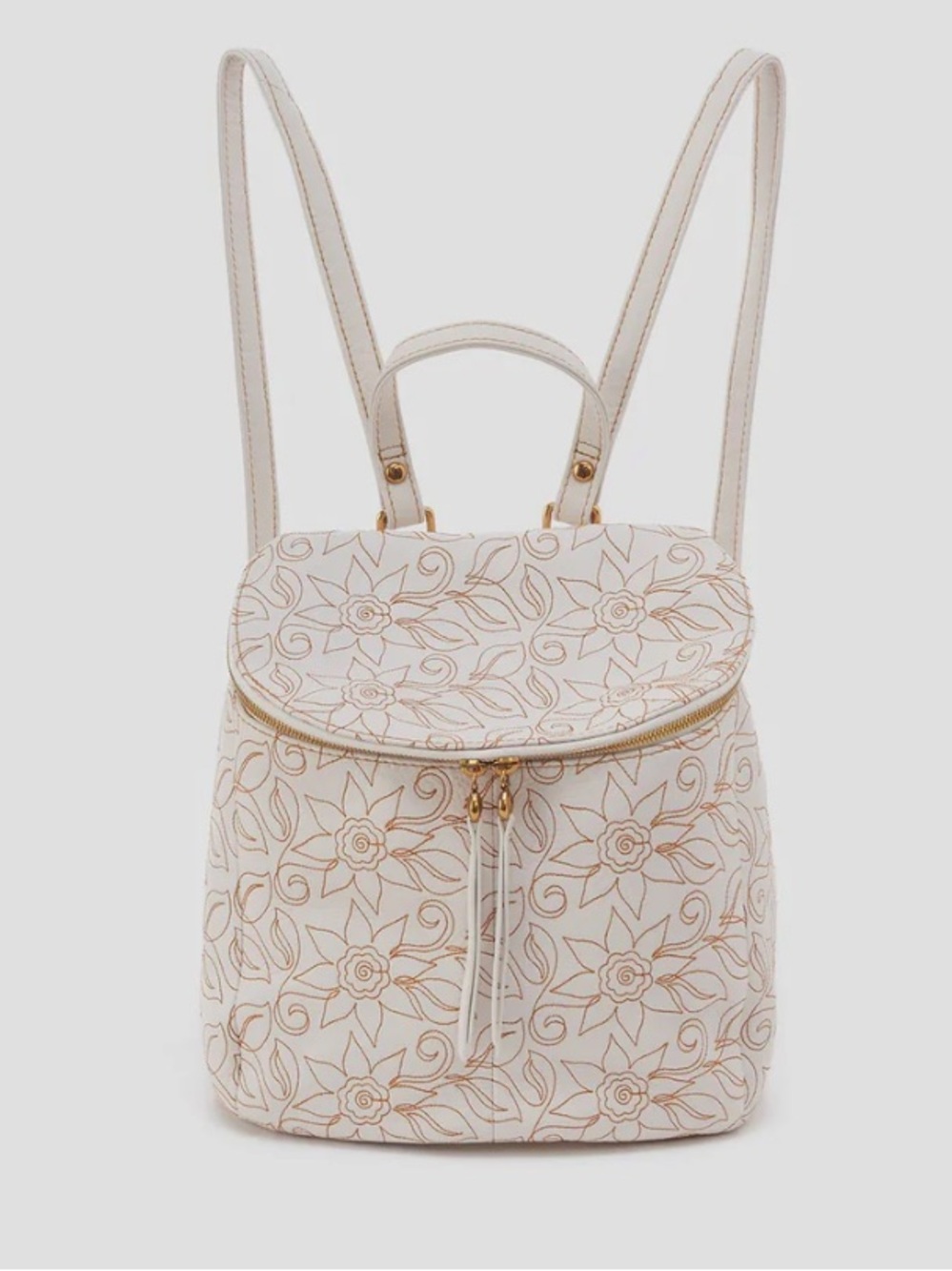 Hobo Embroidered Floral Leather Backpack - Cream